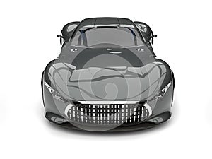 Metallic granite grey modern super sports car - top down front view