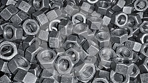 Metallic gray hexagonal nuts