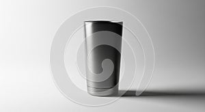 Metallic Gray Rectangular Vase Casting Shadow on White Background