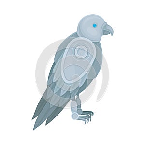 Metallic gray robot in the form of a falcon. Side view. Vector illustration on a white background.