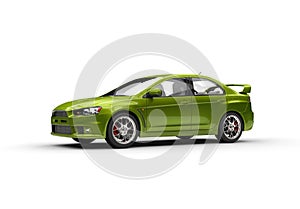 Metallic Green Powerful Sports Car on White Background