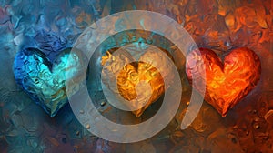 Metallic Hearts Trio: 16:9 Romantic Background, AI Generated