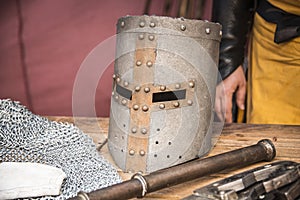 Metallic helmet of Templar Knight