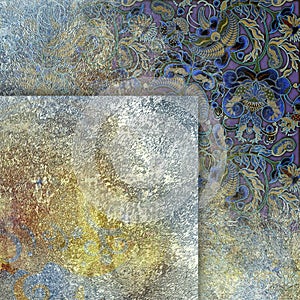 Metallic imitation, abstract shabby colored background, floral p