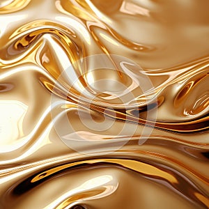 Metallic iridescent gold metal wavy liquid background.