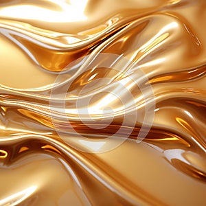 Metallic iridescent gold metal wavy liquid background.