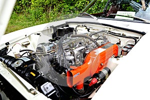 Metallic Japanese muscle car engine