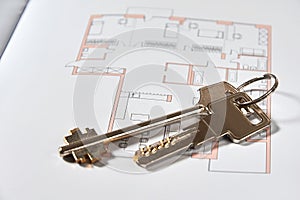 The metallic keys on the apartment draft