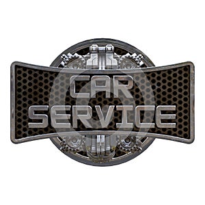 Metallic logo letters Car Service. Banner, signboard for the automotive industry and mechanical workshop