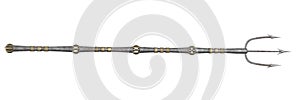 Metallic long trident on an isolated white background. 3d illustration photo