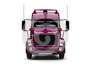 Metallic magenta semi trailer truck - front view