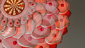 Metallic mandala pattern with red glow. abstract three-dimensional composition. 3d render illustration