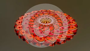 Metallic mandala pattern with red glow. abstract three-dimensional composition. 3d render illustration