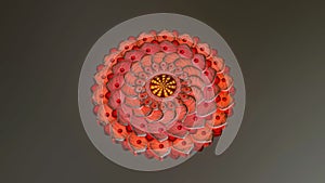Metallic mandala pattern with red glow. abstract three-dimensional composition. 3d render illustration