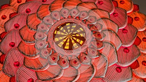 Metallic mandala pattern with red glow. abstract three-dimensional composition. 3d render illustration