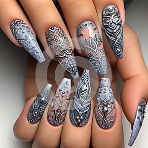 Metallic mystique: silver accented nail artistry