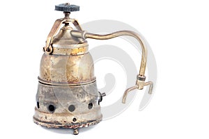 Metallic old coffee machine isolated