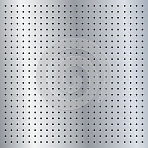 Metallic peg board perforated texture background material with round holes pattern board vector illustration.