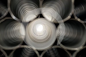 Metallic Pipes stacked in rows pattern