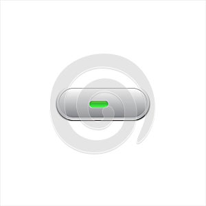 Metallic push button with green led light on white background