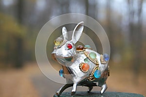 Metallic rabbit statue