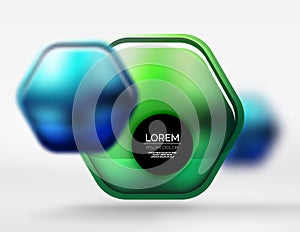 Metallic realistic texture on 3d hexagons, vector digital backdrop