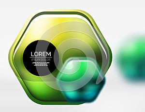 Metallic realistic texture on 3d hexagons, vector digital backdrop