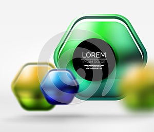 Metallic realistic texture on 3d hexagons, vector digital backdrop