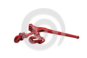 Metallic red ratchet chain binder for securing the load isolated on the white background