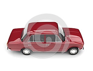 Metallic red soviet era vintage car - top down side view