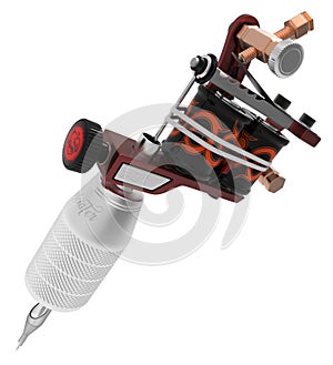 Metallic red tattoo machine with ornament and grip