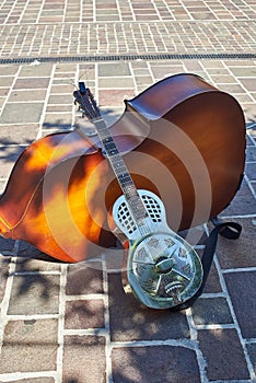 Metallic resonator acoustic guitar. photo