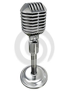 Metallic retro microphone on white background