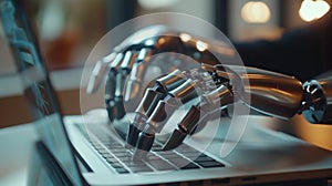The metallic robot hands typing..AI generated image