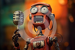 Metallic Robot singer microphone. Generate Ai