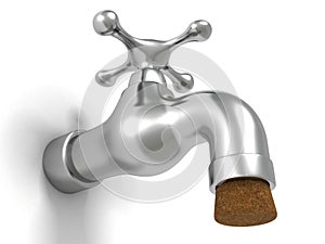 Metallic shiny faucet tap water sink plumbing cork