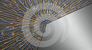 Metallic silver contrast with vibrant fractal pattern