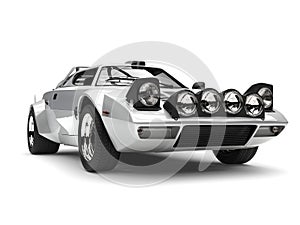 Metallic silver vintage sports race car