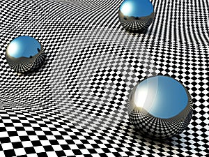 Metallic Spheres On Checker Surface. Abstract Background