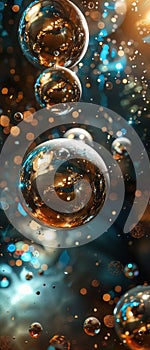 Metallic spheres floating in a zerogravity environment symbolizing the advancement of future space technology