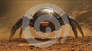Metallic Spider Robot in a Desert Landscape photo