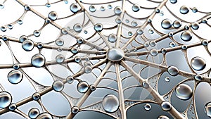 Metallic spider web texture with water droplets glistening png transparent image Generative AI photo