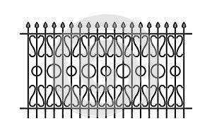 Metallic steel fence for balcony railing modular sections from forged metal isolated on white