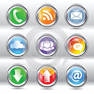 Metallic stylish modern communication icon set