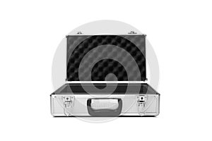 Metallic suitcase isolated on white background