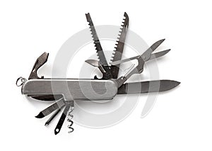 Metallic swiss knife isolated on white