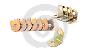 Metallic tools, mounting angle metal brackets isolated