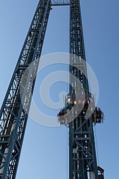 Metallic Tower in the Amusement Park: Crazy Speed Uphill and Downhill
