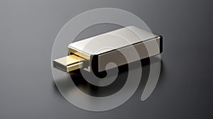 Metallic USB device on dark surface