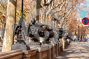 Metallic wall decorations around the Parc de Ciutadella in Barcelona, Spain